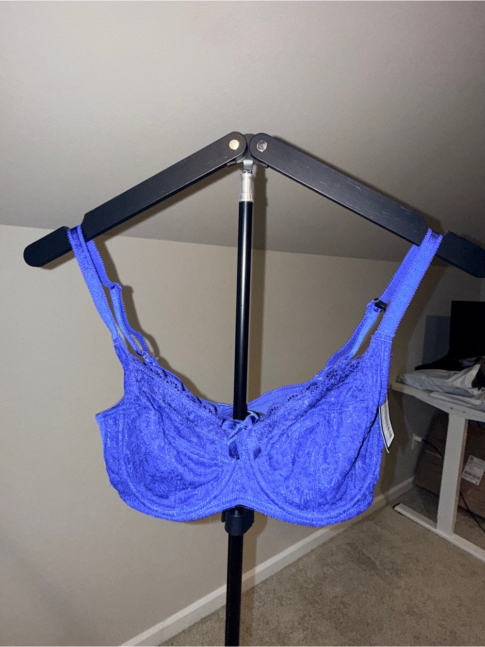 Pour Moi 34D Scalloped Lace Underwire Bra with Satin Bow in Cobalt Blue NWT